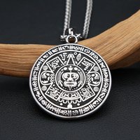 New Vintage Black Pattern Mayan Symbol Pendant Necklace For Men Stainless Steel Fashion Talisman Heavy Jewelry Gift Dropshipping