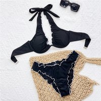 Sexy Black Halter Bikini Push Up Swimwear Ruched Edge Swimsuit Woman 2026 High Cut Bathing Suit Bikinis Sets De Mujer Biquinis