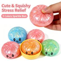 Glitter Squishy Bao Bun Stress Relief Toy Soft TPR Squishy Cute Bao Bun Glitter Decor Fidget Sensory Kid Adult Gift 1PCS