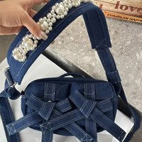 Denim Dark Blue Bow Decoration Pocket Bags For Women Luxury Designer Handbag Purses New In New Fashion Pearl Shoulder Crossbody