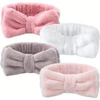 1-20PCS Light Beige Coral Fleece Headband Bow Design for Face Washing Makeup Yoga Turban Shower Hair Band for Women Girls