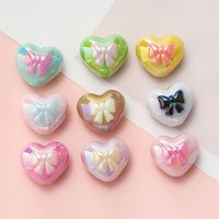 4Pcs/Lot Acrylic Two-Color Heart Beads Bow Tie Printed Loose Spacer Beads for DIY Bracelet Necklace Jewelry Making Accessories