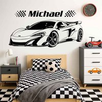 Custom Racing Car Wall Decal Personalized Kids Name Sticker Sports Car Wall Art for Boys Bedroom Nursery Playroom Decor Q178