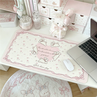 Leather Desk Pad Protector Gradient Pink Bunny Floral Bow Rabbit Y2K ins Angel Mouse Pad Office Desk Mat PU Desk Blotter Pad