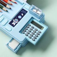 Double Layer Pencil Case Pencil Sharpener With Calculator Stationery Storage Box Plastic Astronaut/Animal Design Pencil Box