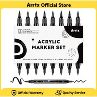 Arrtx Black Paint Pen 8 Pack Dual Tip Acrylic Paint Graffiti Markers for Rock Painting Paper Wood Ceramic Fabric Glass Canvas