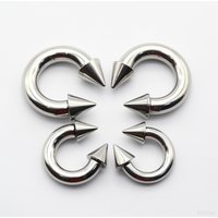 0G Punk Spike Large Size Internally Threaded Stainless Steel Cone Circular Barbell Piercing Septum Nose Ring Hoop Helix Earrings