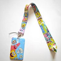 Potdemiel Spongebob Cartoon PVC Card Cover Student Campus Hanging Neck Bag Card Holder Lanyard ID Card Holders key chain Z6