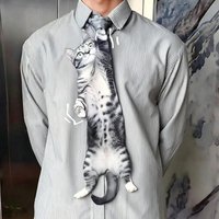 3D Cat Cat-shaped Unisex's Tie Creative Animal Pattern Kitten Necktie Satin Fabric Lifelike Neck Tie For Wedding Party
