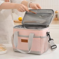 Portable Insulated Lunch Bag Double Compartment Large Capacity Handheld Shoulder Food Tote for Daily Work School