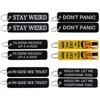 STAY WEIRD Embroidery Key Fobs Humorous Quotes Key Tags Keychain for Motorcycle Cars Key Holder Jewelry Chaveiro Gifts