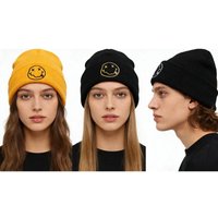 AliExpress NONE Smiling Embroidered Knitted Hat Cycling Men's and Women's Warm Knitted Hat Sports Cold Hat
