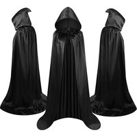 Płaszcz Halloweenowy Miękki Unisex z Kapturem Czarny Szata Wiedźmy Długa Peleryna Kostium Cosplay Rekwizyt Imprezowy Akcesoria do Występów Dekoracja Świąteczna