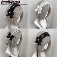 Women Subcultural Punk Y2K Girl Lace Bow Hairband Goth Lolita & Japanese Style Hair Accessories with Pearls Women Headband