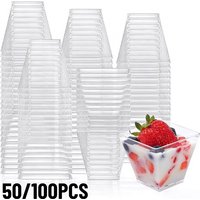 50/100PCS Disposable Transparent Mini Dessert Cups Style For Party Small Plastic Dessert Cups Kitchen Banquets Food Container