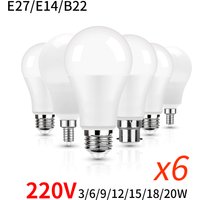 6Pcs/Lot E27 E14 B22 LED 220V 3W 6W 9W 12W 15W 18W 20W Led Bulb Cold White Led Lights For Living Room Use
