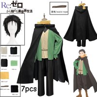 Re:Life in A Different World From Zero Anime Natsuki Subaru Cosplay Costume Black Cloak Green Top Beige Vest wig Set Roleplay