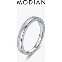 MODIAN Solid 925 Sterling Silver Simple Stackable Simple Finger Ring Trendy Pave Setting CZ For Women Fine Female Jewelry Gifts