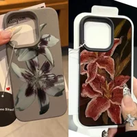 Elegant Flower Lily Case For Samsung Galaxy S25 S24 S23 Ultra S22 S21 S25FE S20FE S24FE S23FE PU Leather Soft Matte Cover