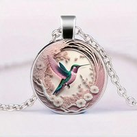 Cute Round Hummingbird Glass Dome Cabochon Pendants Necklaces Bird Rainforest Jewelry Accessories