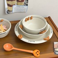 Pretzel Croissant Embossed Ceramic Bowl Set High Value Tableware Cute Rice Dessert Pasta Plate