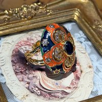 Vintage Blue Natural Stone Palace Enamel Hollow Out Rings Gold Color Rhinestone For Woman Accessories Luxury Jewelry Engagement