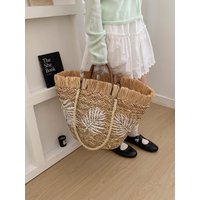 Summer Beach Vacation Style Large Capacity Straw Woven Bag Commuter Single Shoulder Bag Handbag Basket Tote Bag for Youth