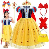 Mädchen Fantasy Geburtstagskleid Schneewittchen Kostüm Deluxe Prinzessin Ballkleid mit Umhang Kleinkind Weihnachtskleid Halloween Purim Robe