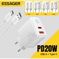 Essager PD 20W USB Type C Fast Charger Set Quick Charge 4.0 3.0 QC PD Charger For iPhone 17 16 15 14 13 12 Pro Max Phone Charger