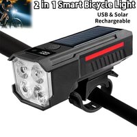 2 in 1 Smart Bicycle Light & High-decibel Horn Light-sensing Intelligent Lighting USB Solar Rechargeable Bike Headlight