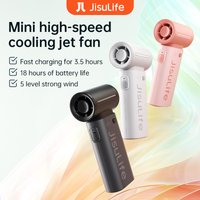 JISULIFE Handheld Turbo Fan, Supersterke wind, 5 snelheden, lange batterijduur, 5000mAh USB oplaadbaar, multifunctionele zakventilator
