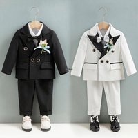 Children White Wedding Suit Kids DIY Jacket Pants Botwtie Photograph Suit Flower Boys Birthday Tuxedo Party Dress Dance Costume