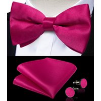 Men's Solid Pre-tied Bowtie Rose Red Bow Tie Pocket Square Cufflinks Sets for Man Adjustable Silk Butterfly Knots Wedding Party