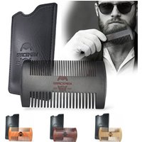 Gracemen Black Color Wood Double Sides Beard Comb Pocket Sized Travel Portable Anti-Static Wood Hair Comb with PU Leather Sleeve