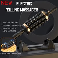 Rechargeable Rolling Percussive Massager with 36 Massage Points, Handheld Roller with Base for Foot, Back, and Leg Muscle Pain
