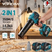 YOFIDRA 2 w 1 Bezszczotkowy Elektryczny Turbodmuchawał Turbowa Wiatrówka 350m/s Narzędzie do Odkurzania Liści i Kurzu w Ogrodzie Kompatybilne z Akumulatorem Makita 21V