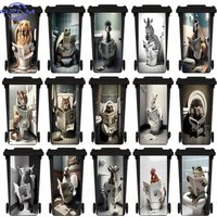 Funny Animal Toilet Rubbish Bin Sticker Self-Adhesive Waterproof Wall Sticker Peel & Stick Vinyl Trash Can Decal Home Decor