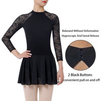 Women's Black Ballet Clothes Temperamental Turtleneck Dance Leotard With Druable Skirt Adult Lace Long Sleeve Ballet Dress