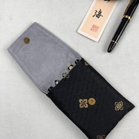 Chinese Style Fabric Pen Case with 5 Holes Portable Magnetic Buckle Flip Cover Steel Protective Bag for Pencils