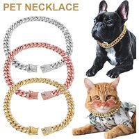 New Style Pet Collar Necklace Cat Dog Full Diamond Cuban Chains Dog Chains Lock Buckle Gold Silver Rose Gold Pet Supplies