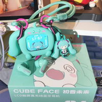Hatsune Miku Anime Peripheral Touch Screen Interactive Wireless Bluetooth Headset Cube Face Lcd Gift Box Girls Toy Birthday Gift