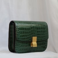 Green Fashion Crocodile Pattern Box Bag Genuine Leather Bag For Women Real Cowhide Leather Female Shoulder Crossbody Bag Flap