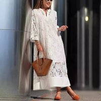 Elegant Holiday Printed Ladies Party Maxi Dresses Hollow Out Short Sleeve Lace Temperament Mother Dress Casual Vestidos Mujer