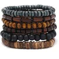 6/4PCS 3Style PU Wodeen Braided Wrap Leather Bracelet for Men Vintage Life Wood Beads Fashion Male Armband