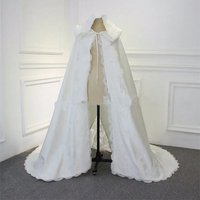New Winter Wedding White Ivory Wraps Shawl Capes Long Train Lace Edge With Hood Appliques Bridal Cloaks Custom Jackets