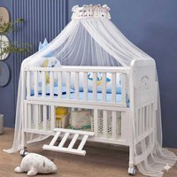 Premium Baby Crib Solid Wood Convertible Baby Cot, Rocking Cradle, Mobile Bed with Storage,mosquito net, bedding set