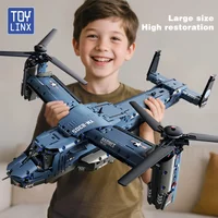 Military V-22 Osprey Tiltrotor Building Blocks Set Large Size High-Fidelity Sliding Roller Aircraft Model Propellers Bricks Toy