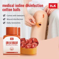 25pcs Iodine Disinfection Cotton Balls With Tweezers Disposable Skin Antiseptic Swabs Daily Cleaning Wound Home Care Essential