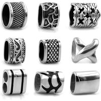 2PCS Double Hole Stainless Steel Spacer Beads Stripe Tube Charm Beads For Men 12*6mm 10*5mm Leather Bracelet DIY Jewelry Making