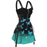 Dressfo 2025 Women's Sexy Sleeveless Dresses Shiny Butterfly Print Lace Up Half Zipper Buckle Strap Mini Dress Vestidos